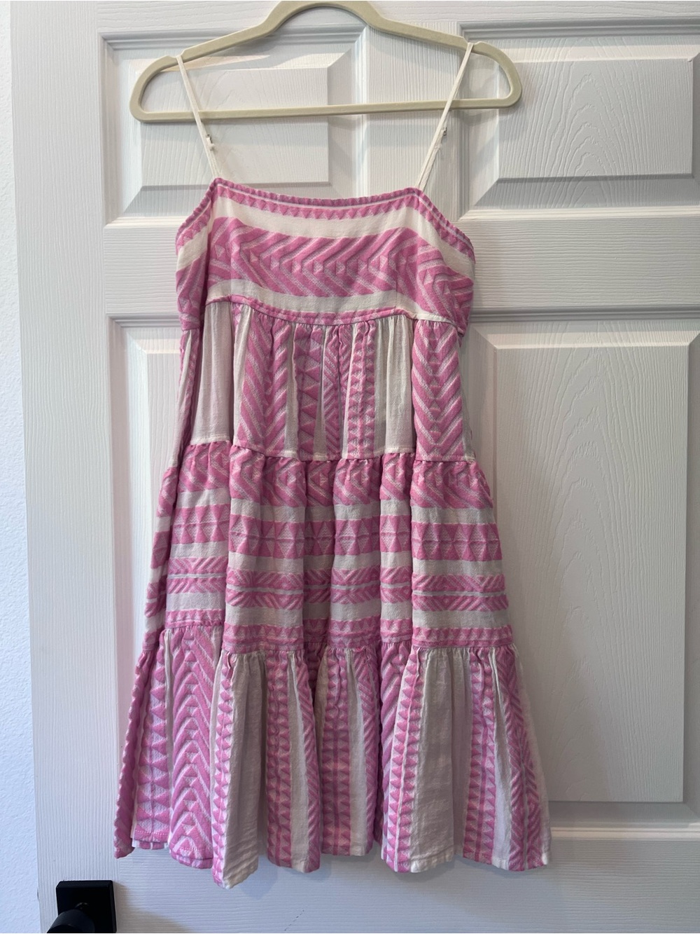 Devotion TWINS Pink & White Patterned Tiered Spaghetti-Strap Dress